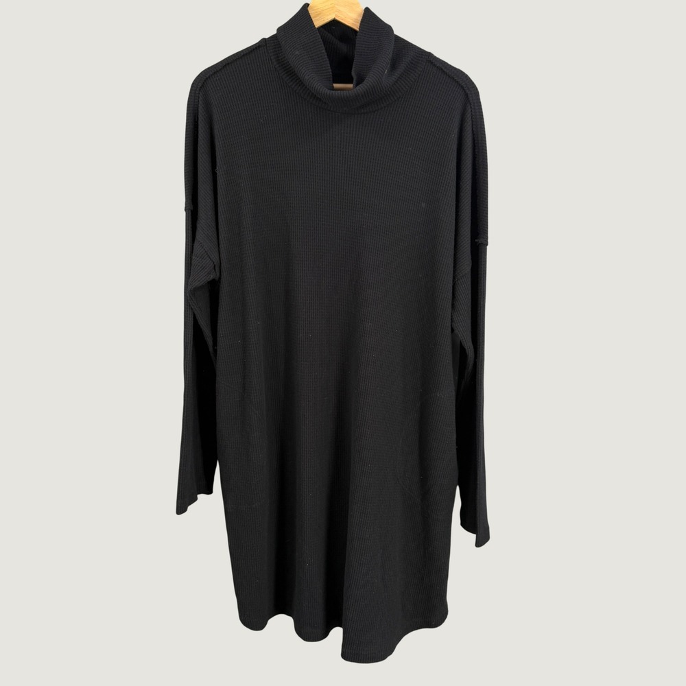 Treasure & Bond Black Oversized Waffle Knit Turtleneck Sweater Dress Size Large